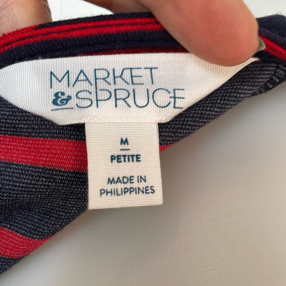 MARKET&SPRUCE WRAP BACK DRESS RED/NAVY BLUE STRIPED CAP SLEEVE SIZE MED PETITE - Picture 9 of 10